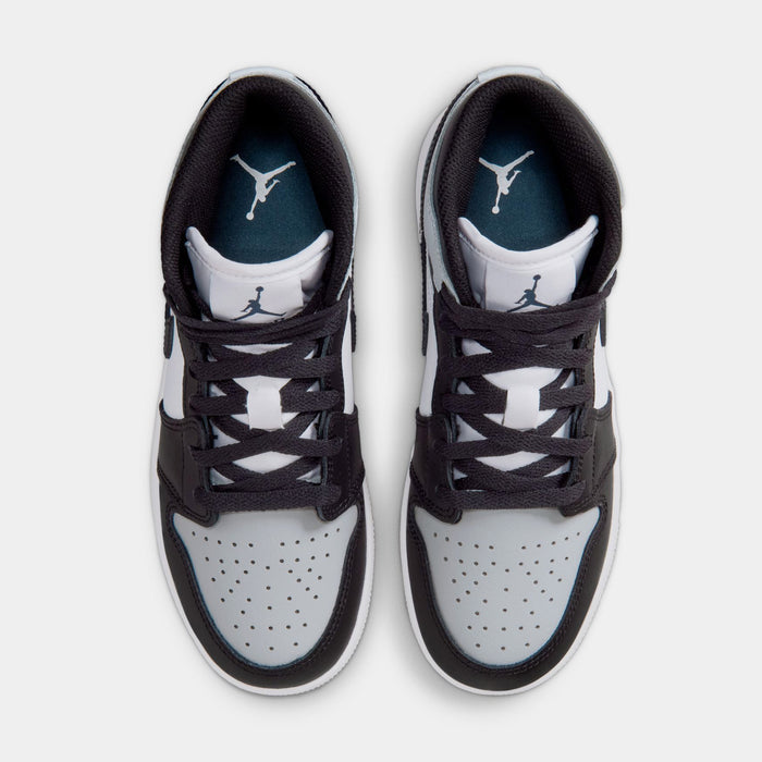 Air Jordan 1 Mid Grade School Lifestyle Shoes (Black/Black/Aura/Suadron Blue)