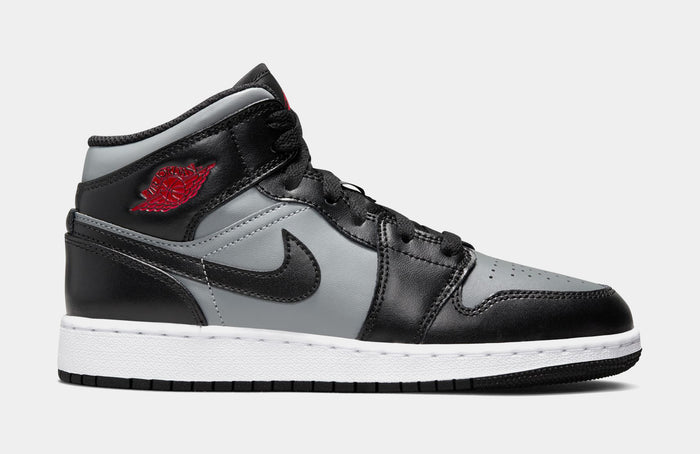 Air Jordan 1 Mid Grade School Lifestyle Shoes (Black/Gym Red/Particle Grey/White)