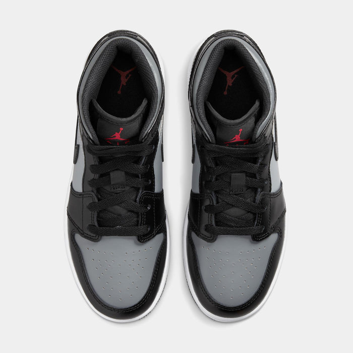Air Jordan 1 Mid Grade School Lifestyle Shoes (Black/Gym Red/Particle Grey/White)