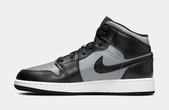Air Jordan 1 Mid Grade School Lifestyle Shoes (Black/Gym Red/Particle Grey/White)