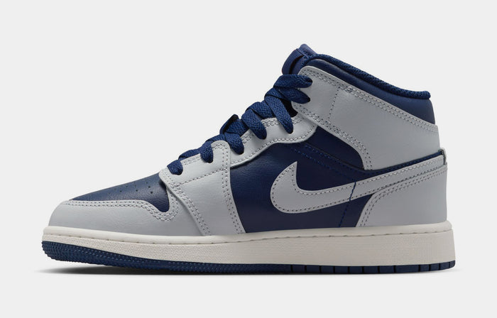 Air Jordan 1 Mid Grade School Lifestyle Shoes ( Blue Void/Summit White/Hot Lava/Pure Platinum)