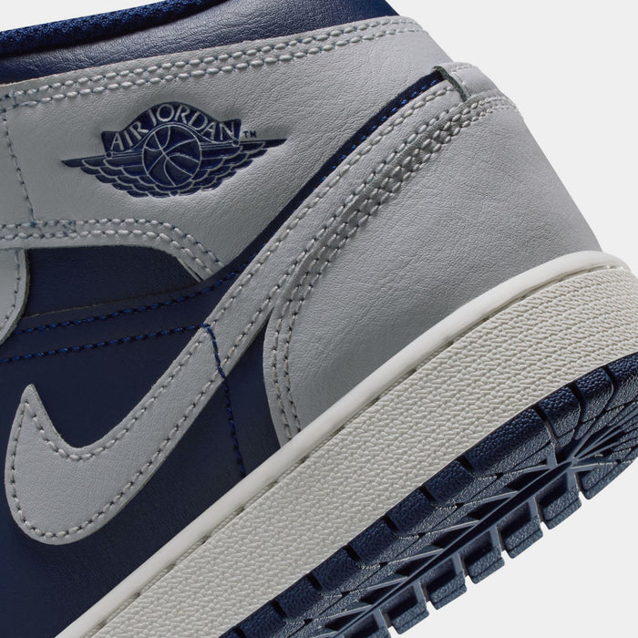 Air Jordan 1 Mid Grade School Lifestyle Shoes ( Blue Void/Summit White/Hot Lava/Pure Platinum)