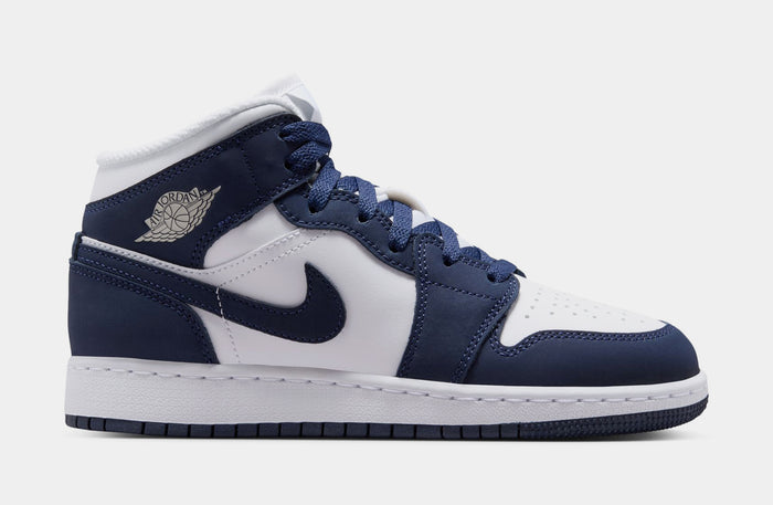 Air Jordan 1 Mid Grade School Lifestyle Shoes (Obsidian/Obsidian/White/Grey Fog)