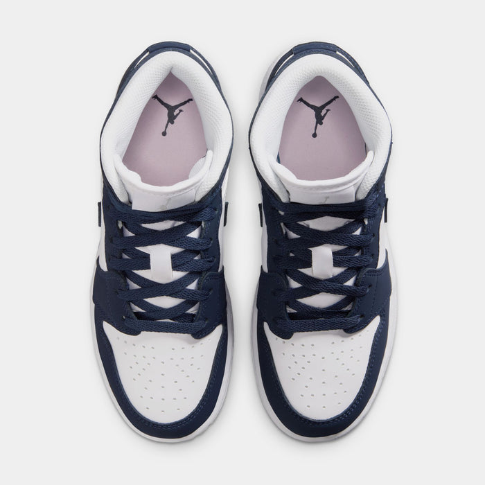 Air Jordan 1 Mid Grade School Lifestyle Shoes (Obsidian/Obsidian/White/Grey Fog)