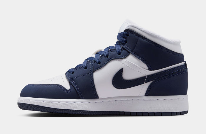 Air Jordan 1 Mid Grade School Lifestyle Shoes (Obsidian/Obsidian/White/Grey Fog)