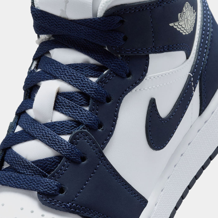 Air Jordan 1 Mid Grade School Lifestyle Shoes (Obsidian/Obsidian/White/Grey Fog)