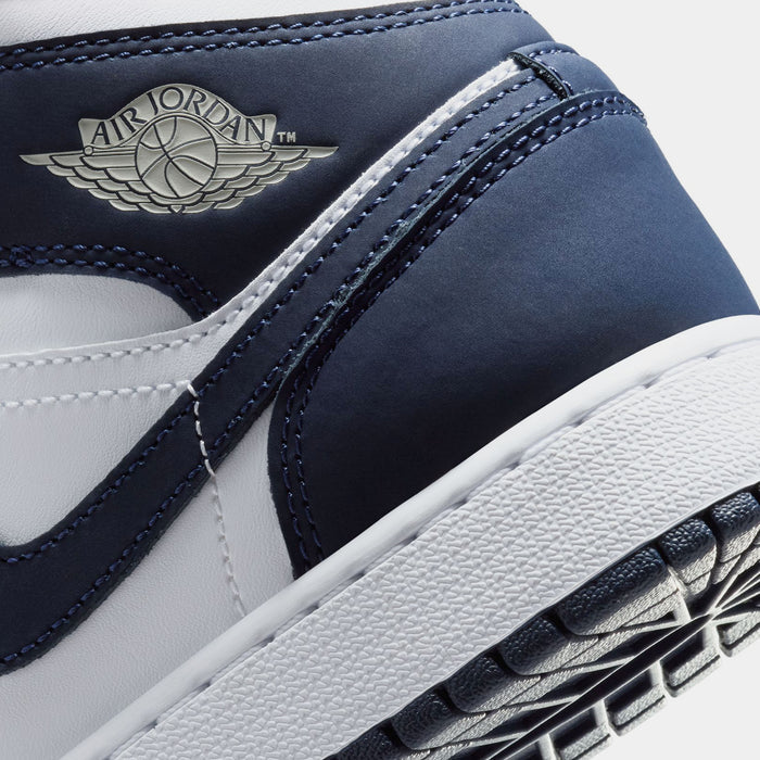 Air Jordan 1 Mid Grade School Lifestyle Shoes (Obsidian/Obsidian/White/Grey Fog)