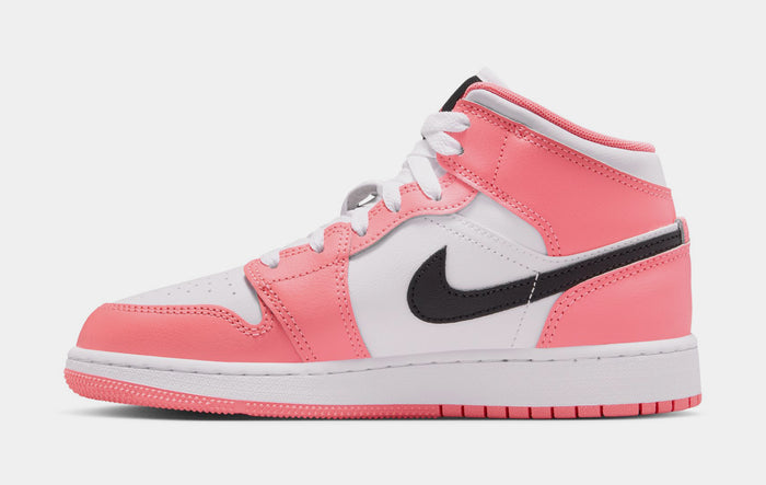 Air Jordan 1 Mid Grade School Lifestyle Shoes (Pink Gaze/White/Black)