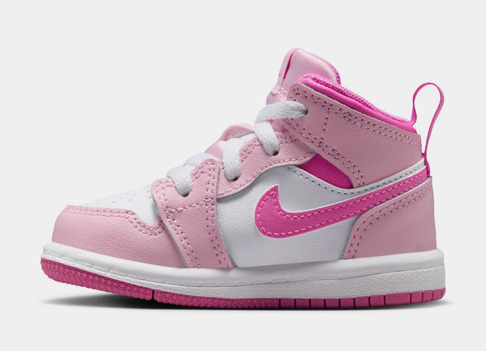Air Jordan 1 Mid Infant Toddler Lifestyle Shoes (Pink Foam/China Rose/White)