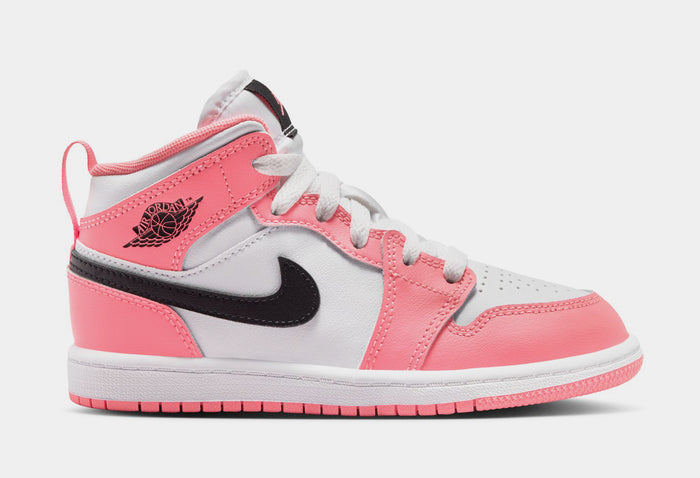 Air Jordan 1 Mid Preschool Lifestyle Shoes (Pink Gaze/Black/White)
