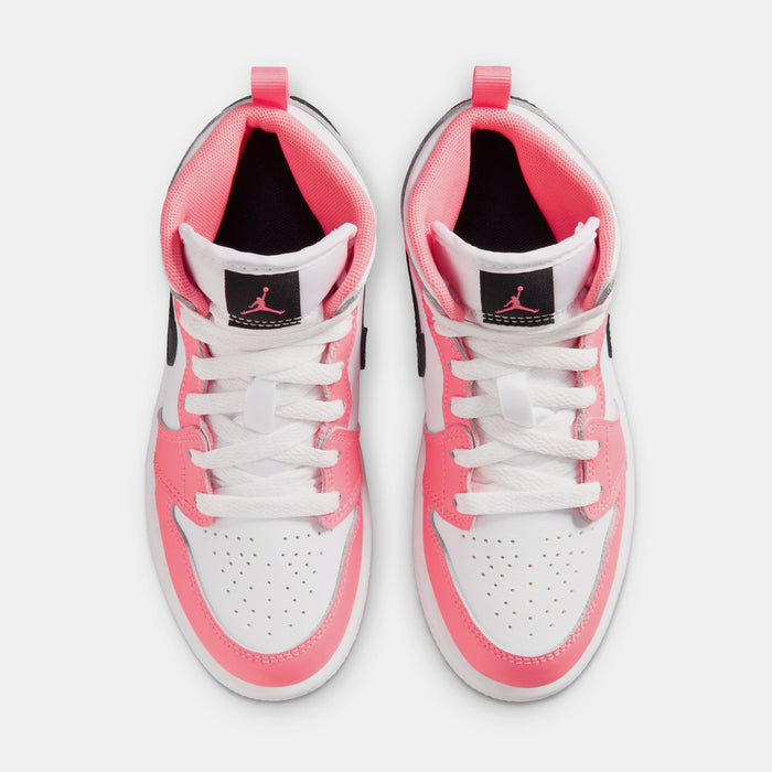 Air Jordan 1 Mid Preschool Lifestyle Shoes (Pink Gaze/Black/White)