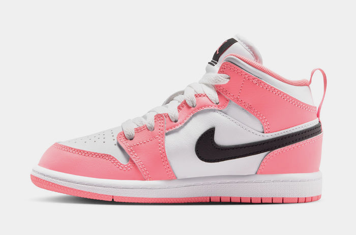 Air Jordan 1 Mid Preschool Lifestyle Shoes (Pink Gaze/Black/White)