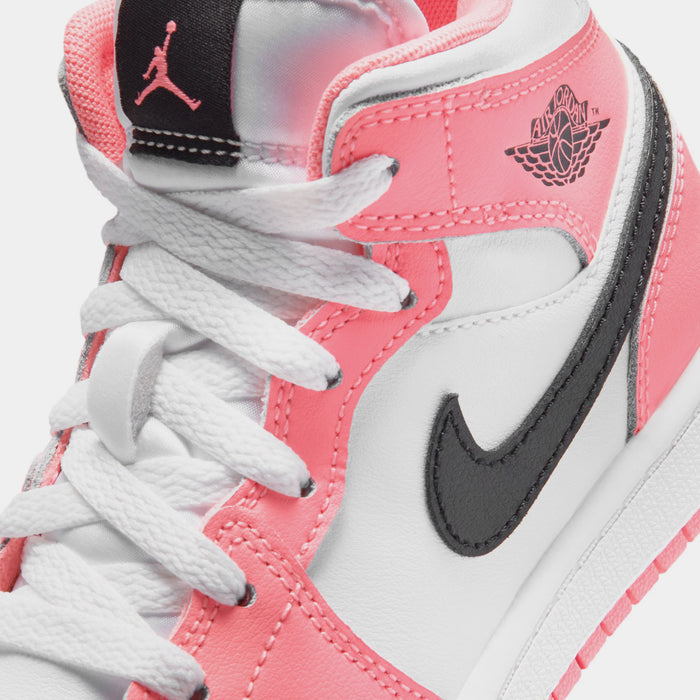Air Jordan 1 Mid Preschool Lifestyle Shoes (Pink Gaze/Black/White)