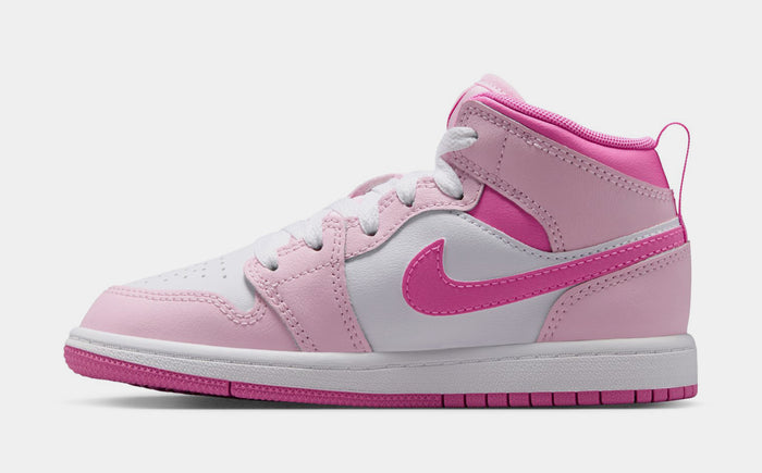 Air Jordan 1 Mid Preschool Shoes (Pink Foam/China Rose/White)