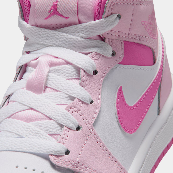 Air Jordan 1 Mid Preschool Shoes (Pink Foam/China Rose/White)