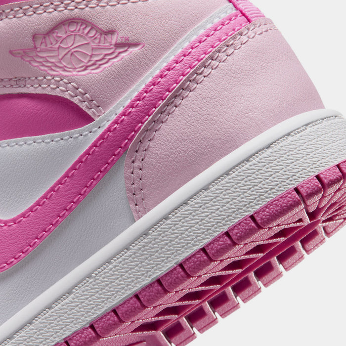 Air Jordan 1 Mid Preschool Shoes (Pink Foam/China Rose/White)