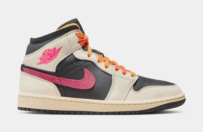 Air Jordan 1 Mid SE Edge Womens Lifestyle Shoes (Pale Ivory/Racer Pink/Black/Muslin)