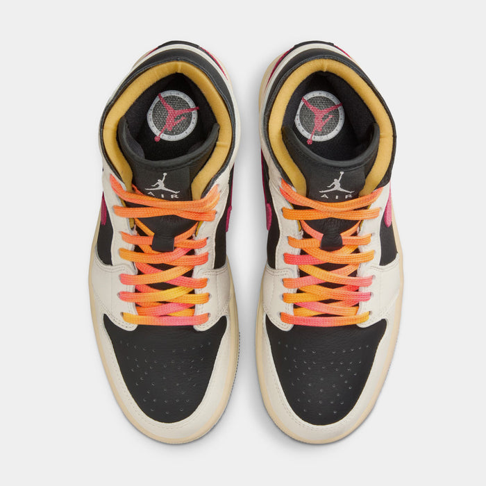 Air Jordan 1 Mid SE Edge Womens Lifestyle Shoes (Pale Ivory/Racer Pink/Black/Muslin)