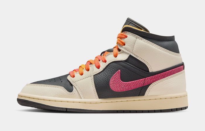 Air Jordan 1 Mid SE Edge Womens Lifestyle Shoes (Pale Ivory/Racer Pink/Black/Muslin)