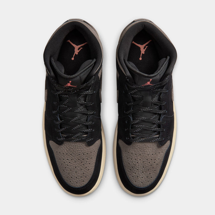 Air Jordan 1 Mid SE Mens Lifestyle Shoes (Black/Light Wild Mango/Olive Grey)
