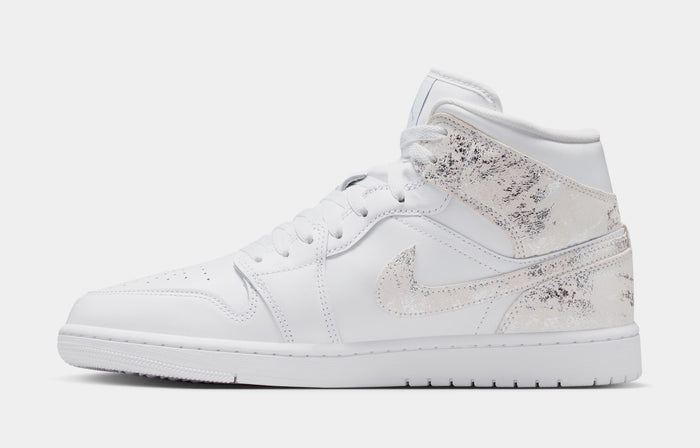 Air Jordan 1 Mid SE Mens Lifestyle Shoes (White/White/White/Field Silver)