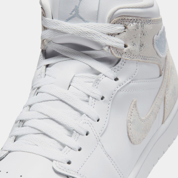 Air Jordan 1 Mid SE Mens Lifestyle Shoes (White/White/White/Field Silver)