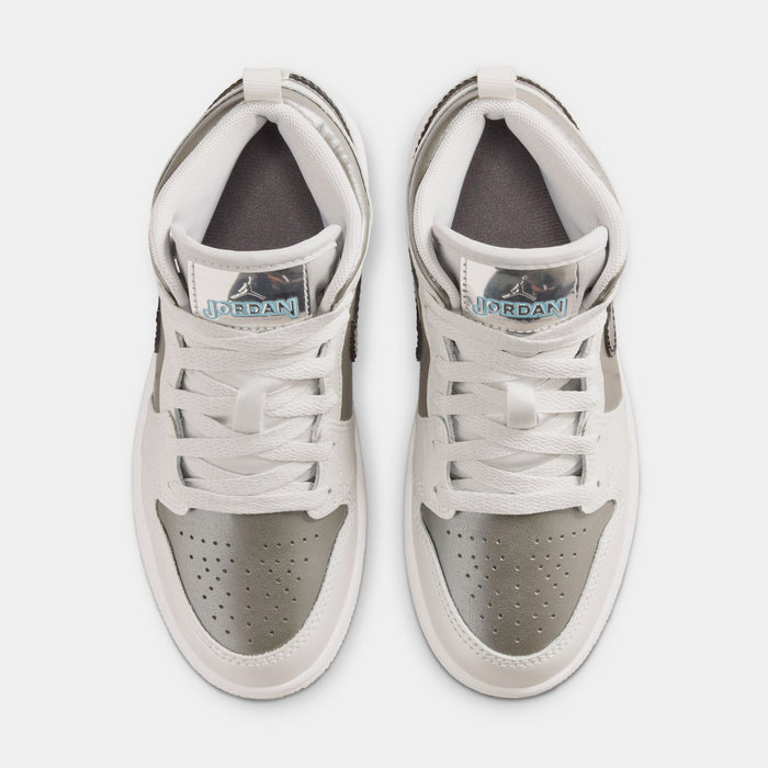 Air Jordan 1 Mid SE Preschool Lifestyle Shoes (Photon Dust/Flat Pewter/Black/Blue Chill)