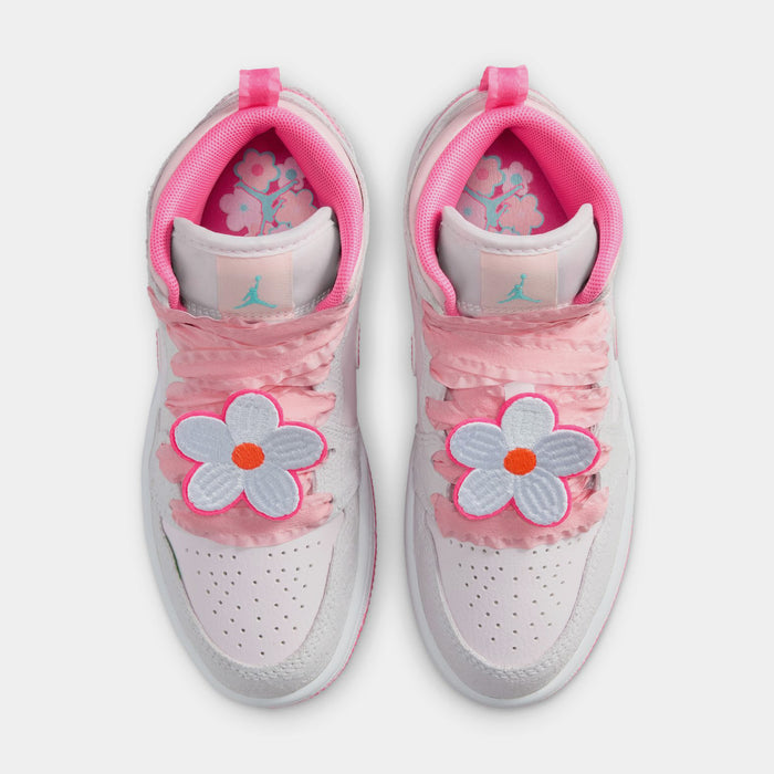 Air Jordan 1 Mid SE Preschool Lifestyle Shoes (Vast Grey/Sail/Pink Bloom/Pink Glow)