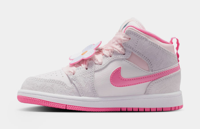Air Jordan 1 Mid SE Preschool Lifestyle Shoes (Vast Grey/Sail/Pink Bloom/Pink Glow)