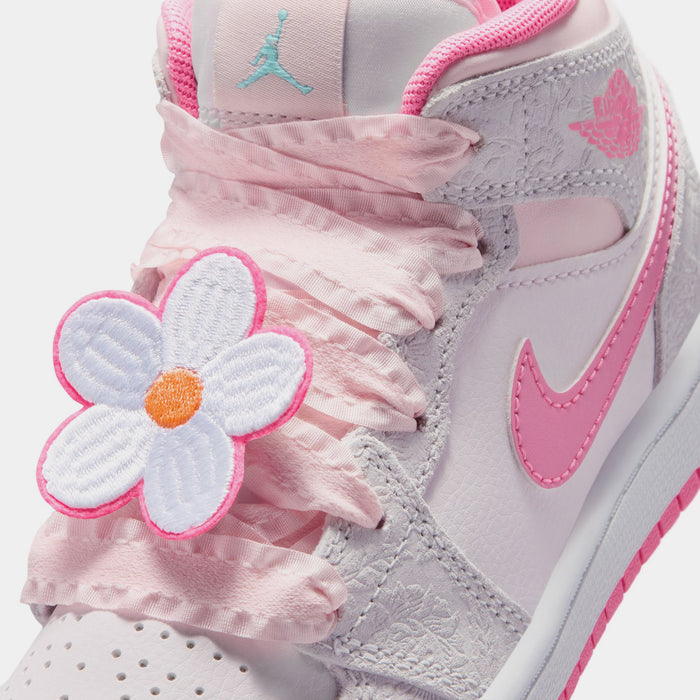Air Jordan 1 Mid SE Preschool Lifestyle Shoes (Vast Grey/Sail/Pink Bloom/Pink Glow)