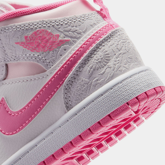 Air Jordan 1 Mid SE Preschool Lifestyle Shoes (Vast Grey/Sail/Pink Bloom/Pink Glow)