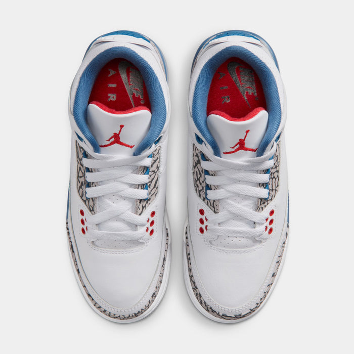 Air Jordan 3 Retro OG True Blue Grade School Lifestyle Shoes (White/Fire Red/True Blue) Free Shipping