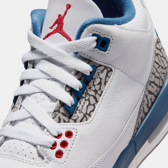 Air Jordan 3 Retro OG True Blue Grade School Lifestyle Shoes (White/Fire Red/True Blue) Free Shipping