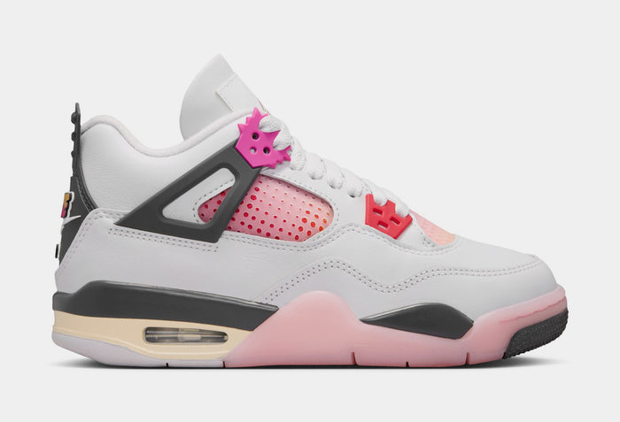 Air Jordan 4 Retro Comic Grade School Lifestyle Shoes (Off White/Fire Pink/Anthracite) Free Shipping