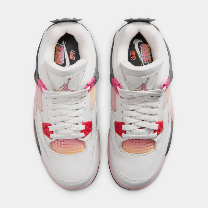 Air Jordan 4 Retro Comic Grade School Lifestyle Shoes (Off White/Fire Pink/Anthracite) Free Shipping