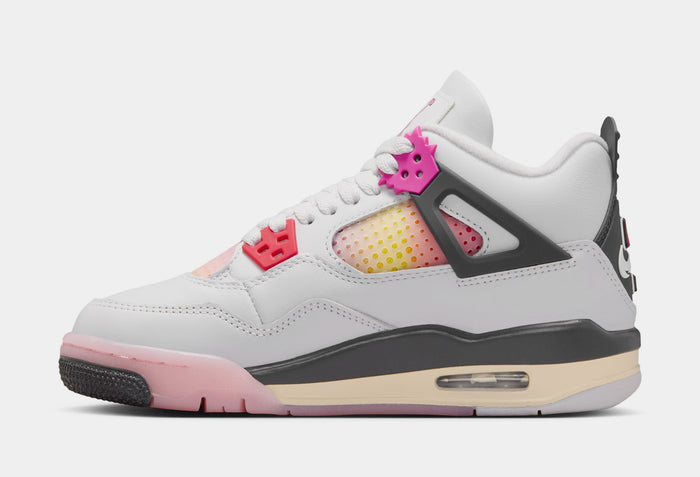 Air Jordan 4 Retro Comic Grade School Lifestyle Shoes (Off White/Fire Pink/Anthracite) Free Shipping