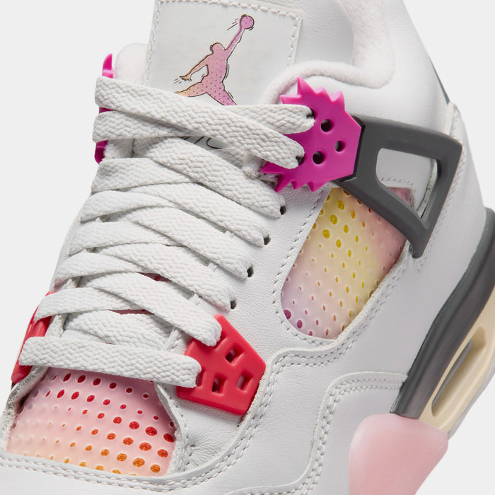Air Jordan 4 Retro Comic Grade School Lifestyle Shoes (Off White/Fire Pink/Anthracite) Free Shipping