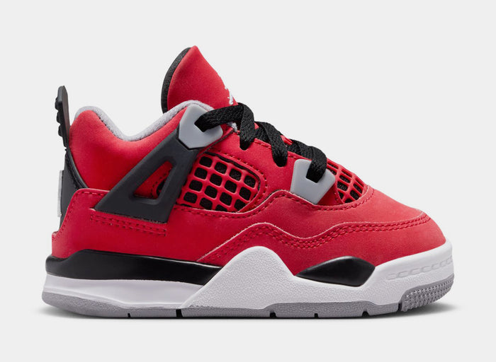 Air Jordan 4 Retro Toro Bravo Infant Toddler Lifestyle Shoes (Fire Red/White/Black/Cement Grey)