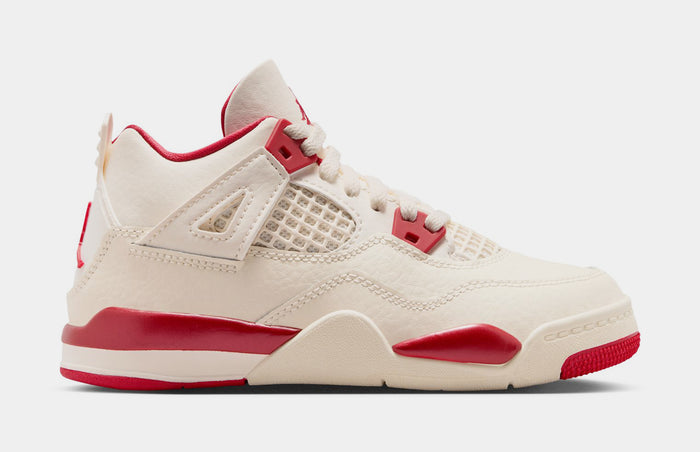 Air Jordan 4 Retro Valentines Day Preschool Lifestyle Shoes (Pale Ivory/Sierra Red/Tough Red)