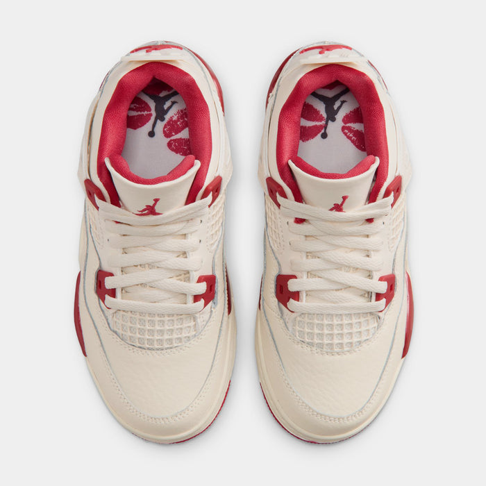 Air Jordan 4 Retro Valentines Day Preschool Lifestyle Shoes (Pale Ivory/Sierra Red/Tough Red)