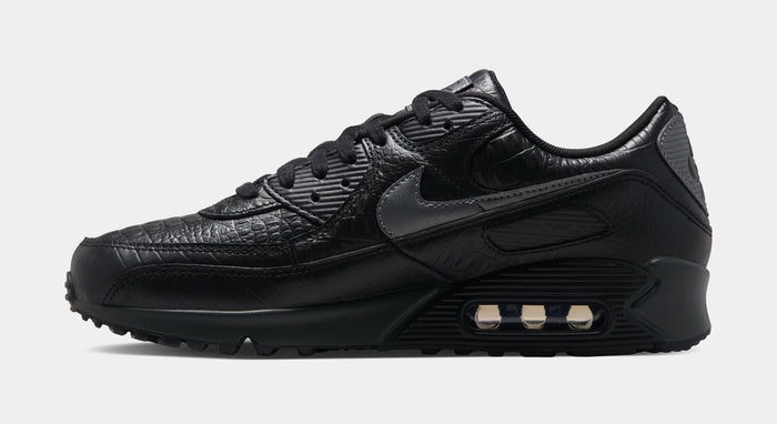 Air Max 90 Premium Black Croc Leather Mens Running Shoes (Black/Metallic Dark Grey/Anthracite)