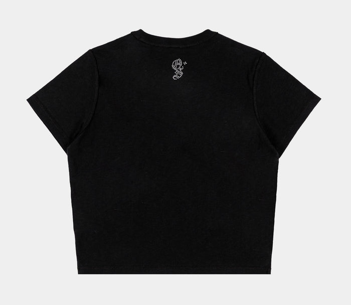 Angel Love Cropped Womens Short Sleeve Shirt (Black/Pink)