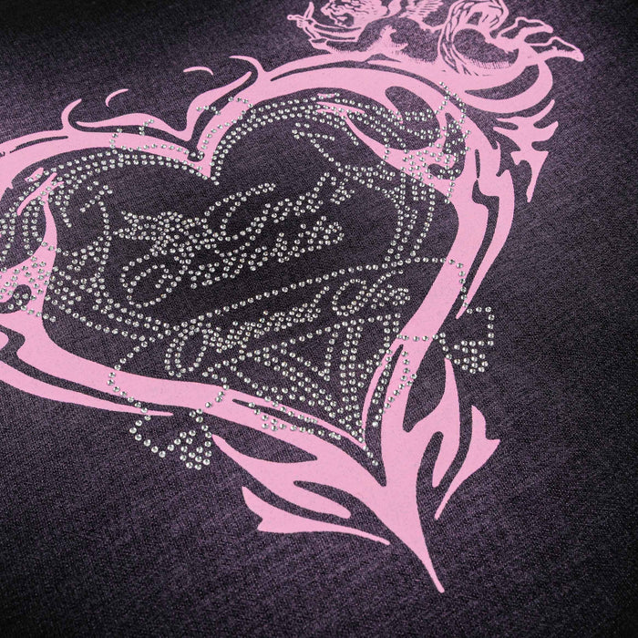 Angel Love Cropped Womens Short Sleeve Shirt (Black/Pink)