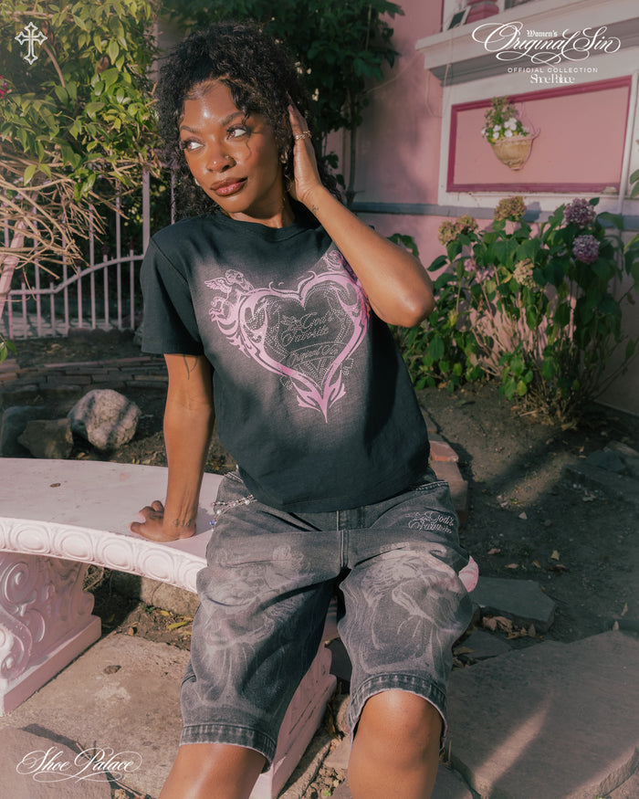 Angel Waistchain Denim Womens Shorts (Black/Pink)