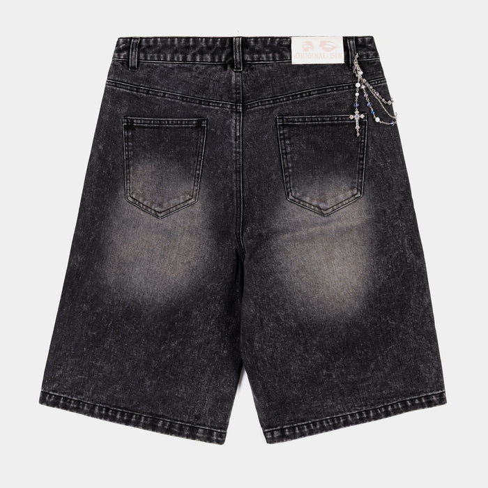 Angel Waistchain Denim Womens Shorts (Black/Pink)