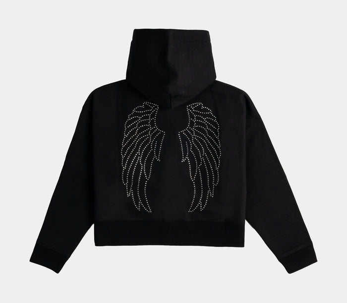 Angel Wings Fleece Zip Up Womens Hoodie - (Black/Pink)