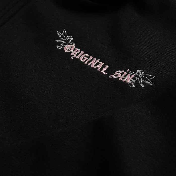 Angel Wings Fleece Zip Up Womens Hoodie - (Black/Pink)