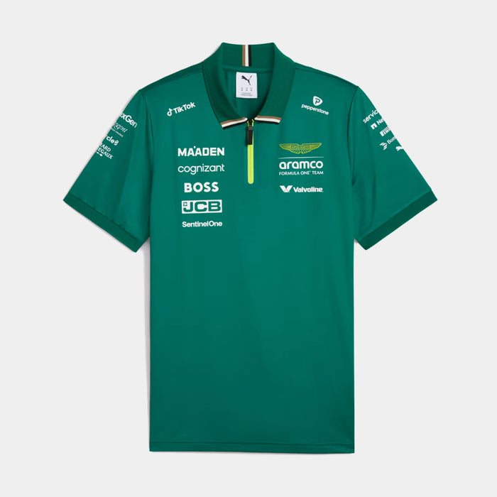 Aston Martin Aramco F1 Team Replica Polo Mens Short Sleeve Shirt (Green Lux)