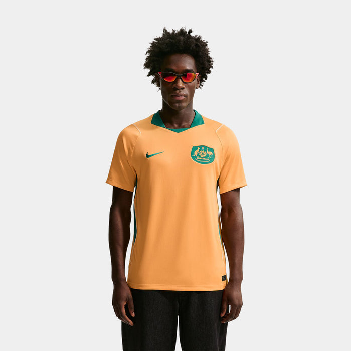 Australia 2026 Stadium Home Dri-FIT Soccer Mens Jersey (Sport Gold/Mystic Green)