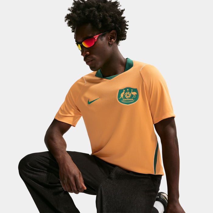 Australia 2026 Stadium Home Dri-FIT Soccer Mens Jersey (Sport Gold/Mystic Green)